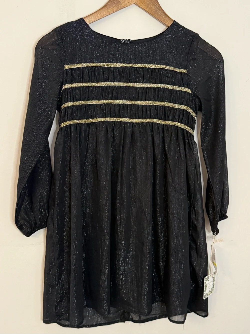 Chelsea & Violet Girl versatile black metallic gold shift dress SZ 14